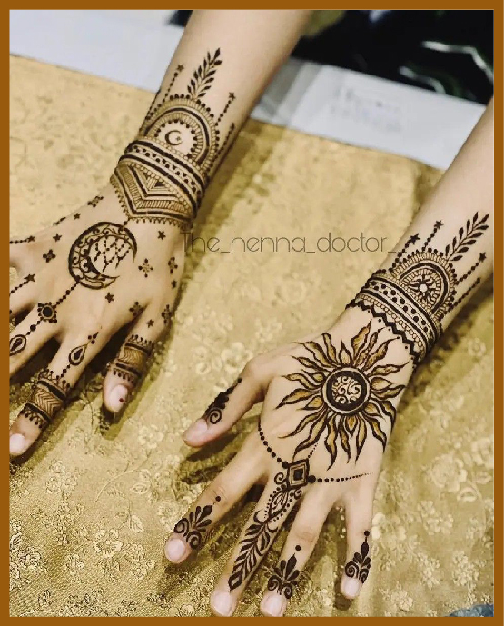 Stylish Back Hand Circle Mehndi Design With Fine Dots